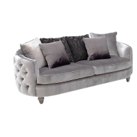 Pewter Velvet Fabric Modern Nicolette Large 3 Seater Pillow Back Sofa 226cm