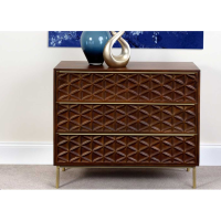 Modern Ivy Mango Wood And Metal Lattice Design 3 Drawer Bedroom Chest 81 x 95cm