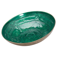 Aztec Collection Brass Embossed Metal Ceramic Green Large Bowl
