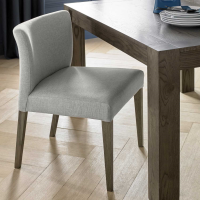 Pair of Modern Grey Fabric Dining Chairs Low Back Dark Oak Legs