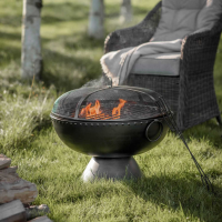 Black Iron Fire Pit Outdoor Garden Traditional Bowl Style with Integrated Base