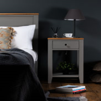 Grey Painted Open 1 Drawer 1 Shelf Bedside Table Cabinet Oak Top 72x41x40cm