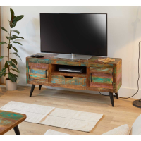 Rustic Painted Wood Widescreen TV Media Cabinet Unit Urban Chic Style