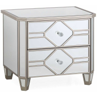 Rosa Modern Silver Mirrored 2 Drawer Bedside Table Cabinet with Crystal Handles 55cm