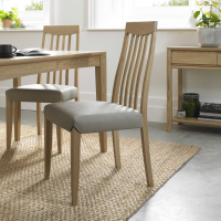 Solid Oak Wood High Slat Back Dining Chair Grey Bonded Leather Seat