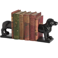 Glossy Black Sausage Dachshund Dog Book Ends Supports