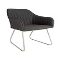 Dark Grey Fabric Upholstered Outdoor Dining Chair White Metal Framed