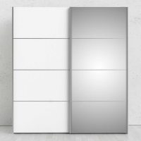 Modern White and Mirrored Glass Sliding 2 Door Double Bedroom Wardrobe 200.4 x 182.4cm