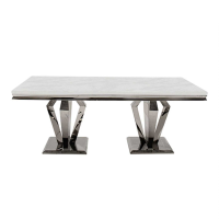 Arturo Rectangular Large 180cm Cream Marble Kitchen Dining Room Table Billowed Steel Legs