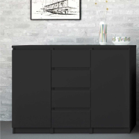Modern Matt Black Painted 4 Drawer 2 Door Sideboard 120cm Wide