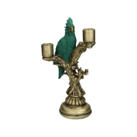 Modern Gold Finish Carnaby Green Resin Cockatoo Double Candlestick Holder 27x14x13cm