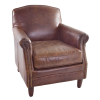 Vintage Style Leather Upholstered Studded Front Living Room Wooden Armchair 78 x 73cm