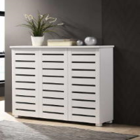 Wooden White Painted 3 Door 4 Shelf Slatted Shoe Storage Cupboard 93.8 x 114cm
