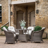 Grey PE Rattan 4 Seater Round Dining Set Outdoor Garden Furniture with Parasol Hole