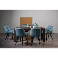Modern Turin Dark Oak 165 to 225cm Extending Dining Table Set 6 Blue Fabric Chairs