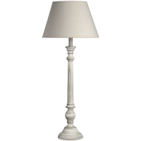 Traditional 60cm Tall Cream Lime Washed Turned Wooden Table Lamp With Linen Fabric Shade