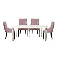 Apollo Champagne Dining Set With 4 Tufted Back Pink Chairs