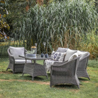 Grey Rattan Garden Dining Table Set 3 Seater Sofa 2 Armchairs with Cushions