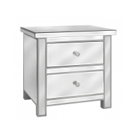 Alice Mirrored Glass Modern Bedside Table Chest With Crystal Handles 56x56x43cm