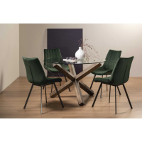 Turin 4 Seater Round Dining Table And 4 Fontana Green Velvet Fabric Chairs Dining Set
