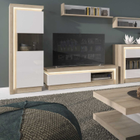 Modern Low Oak With White High Gloss 1 Drawer TV Cabinet With Open Shelf 41.7 x 130cm
