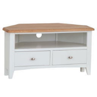 Modern White Painted Oak Top Corner TV Media Entertainment Unit 2 Drawers