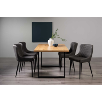 Ramsay Oak 6 Seater Table with U Leg And Cezanne 4 Dark Grey Faux Leather Chairs Dining Set