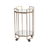 Occtaine Glass And Metal Gold Finish Octagonal Kitchen Bar Trolley With Castor Wheels