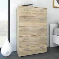 Modern Large Wide Light Oak Bedroom Chest of 5 Drawers 115cm Tall