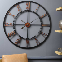 Copper Black Finish Oversized Metal Skeletal Round Wall Clock 100cm Diameter