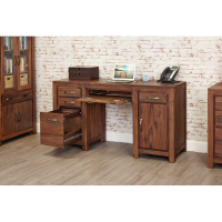 Walnut Twin Pedestal Computer Desk With Keyboard Filing Drawer Home Office Study Desk Dark Wood Finish