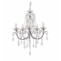 Traditional Chrome Plated Clear Glass Droplets Living Room 5 Pendant Light 110 x 49cm