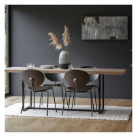 Modern Style Oak Wood Matt Grey Finish Metal Rectangular Dining Table 75 x 90cm