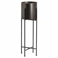 Large Grey Cylindrical Planter On Black Metal Stand Frame 84cm Tall x 25cm Diameter