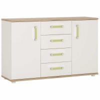 Kids White High Gloss 2 Door 4 Drawer Sideboard With Lemon Bar Handles