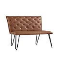 Tan Brown Leather Upholstered 90cm Dining Room Kitchen Bench Metal Hairpin Legs
