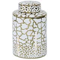 Modern Style Value Medium Size White And Gold Kitchen Ginger Jar 13cm Diameter