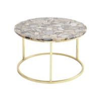 Natural Blue Black And White Agate Stone And Brass Round Coffee Table 75cm Diameter