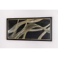 Black and Gold Ripple Effect Rectangular Framed Abstract Wall Art