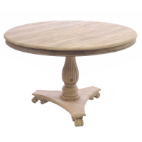 Solid Light Wood 6 Seater Round Dining Table Single Fluted Pedestal Base 79 x 120cm