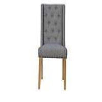 Modern Oak Wood Light Grey Fabric Upholstered Buttoned Back Dining Chair 103 x 51cm