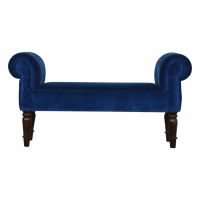 Traditional Style Solid Mango Wood Royal Blue Velvet Living Room Bench 53x101cm