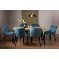 Ramsay Rustic Oak Effect Melamine 6 Seater Dining Set 6 Cezanne Blue Velvet Chairs