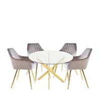 Value Nova Gold Medium Round Dining Set With 4 Quinn Grey Chairs