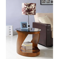 San Marino Modern Oval Lamp Table with Walnut Base and Black Piano Glass Top