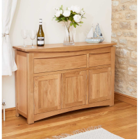 Modern Light Solid Oak Large Wide Sideboard Cupboard 3 Doors 2 Drawers