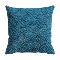 Washed Patterned Pillow Sofa Cushion Teal Blue Green Velvet Fabric 45cm Square