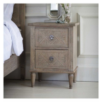Traditional Style Mindy Wood Parquet Glazed 2 Drawer Bedside Table Cabinet 66x50cm