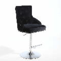 Set of 4 Black Velvet Studded Fabric Height Adjustable Bar Stools Chrome Base