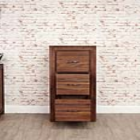 Solid Walnut 3 Drawer Home Office Filing Cabinet in Dark Wood Finish 124 x 55cm